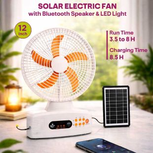 Solar Electric Fan with Bluetooth Speaker and LED Light 12 Inch 
