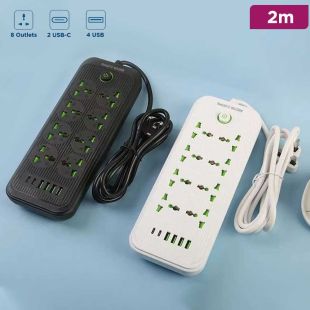 8 Socket Power Extension with 4 USB and 2 USB-C Ports 2m