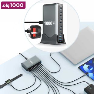 محطة شحن GaN 4 سريعة 1000 واط مع 8 منافذ USB-C و 2 منفذ USB-A