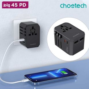 شاحن حائط PD بقوة 45 واط مع منافذ USB-C و USB-A مزدوجة من Choetech 