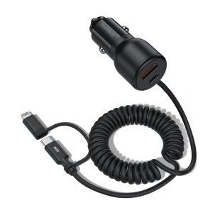 شاحن سيارة 65 واط مع كيبل مدمج USB-C + Lightning من Choetech