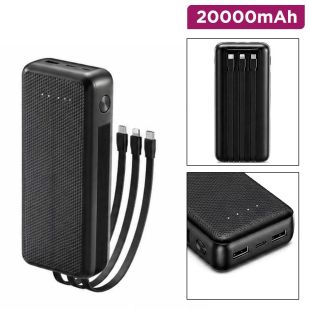 Solar Powered 20000mAh Power Bank with 4 Built-In Cables and Integrated Solar Panel V25
