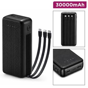 Solar Powered 30000mAh Power Bank with 4 Built-In Cables and Integrated Solar Panel V28