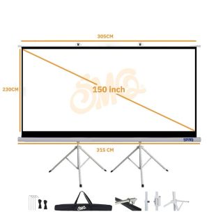 SMQ PRO 150 Inch Tripod Projection Screen with Double Stainless Stand and Carry Bag