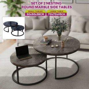 Set of 2 Nesting Round Marble Side Tables