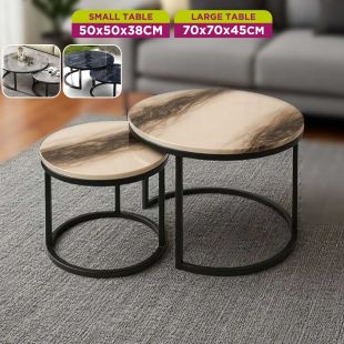 Set of 2 Nesting Round Marble Side Tables