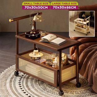 Movable Side Table with Breathable Storage Basket and Handle