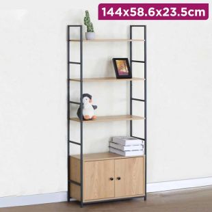 4-Tier Wooden Organizer with Metal Frame and Bottom Drawers