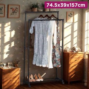 Double Clothes Rack with Wheels