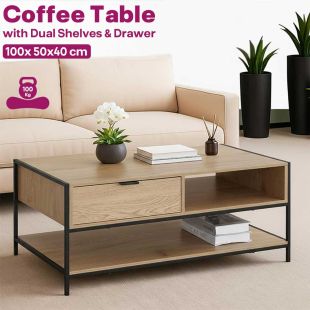 Coffee Table with Dual Shelves and Drawer 100 &times; 50 &times; 40 cm