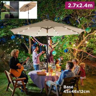Solar Powered Umbrella with LED and Base 2.7m x 2.4m