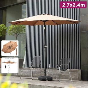 Outdoor Patio Umbrella with Tilt Mechanism and Base 2.7x2.4m