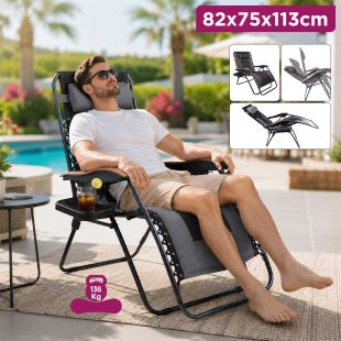 Folding Recliner Chair with Cup Holder 82 x 75 x 113 cm