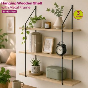 3 Layers Hanging Wooden Shelf with Metal Frame