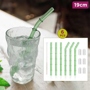 6 Pcs Bamboo Style Green Glass Straws by EcoSip