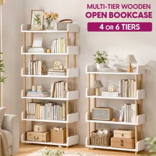 Multi-Tier Wooden Open Bookcase 4 or 6 Tiers - Sheeel Kuwait
