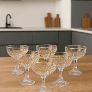 طقم أكواب آيس كريم زجاج بخط ذهبي 250 مل 6 حبة