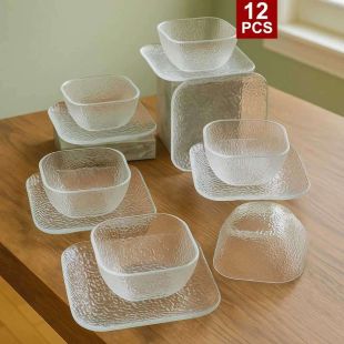 طقم تقديم زجاجي مع صحون 12 قطعة