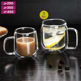 كوب زجاجي متين بطبقتين - 1 حبة