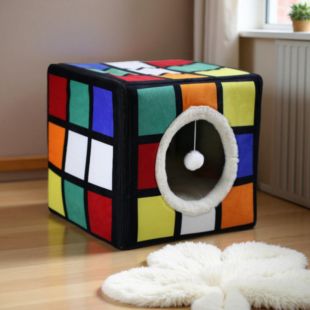 بيت قطط شكل مكعب مبطن ودافئ