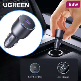 63W Fast Car Charger 2 Type-C Ports + 1USB-A Port by Ugreen