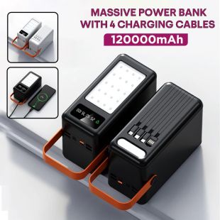 Massive Power Bank 120000mAh with 4 Charging Cables