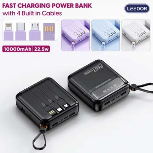 10000mAh 22.5W fast charging power bank with 4 built-in cables, LED display, and multi-device charging support - Sheeel Kuwait Offers