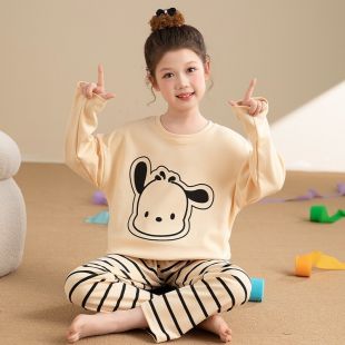 بيجامة خريفي من القطن بأكمام طويلة أنيقة للبنات