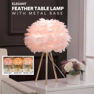 Elegant Feather Table Lamp with Metal Base