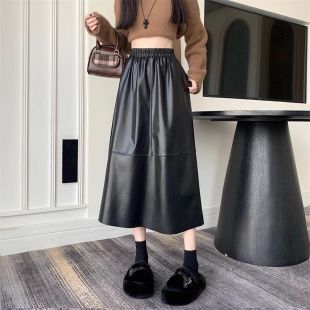 تنورة جلد أنيقة بخصر مطاطي للسيدات