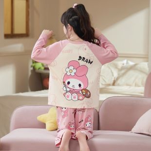 بيجامة خريفي من القطن بأكمام طويلة أنيقة للبنات