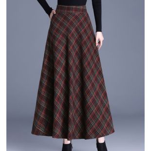 تنورة خريفى طويلة أنيقة بتصميم كارو للسيدات