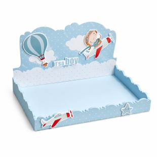 Elegant Wooden Hot Air Balloon and Airplane Design Baby Boy Shower Tray