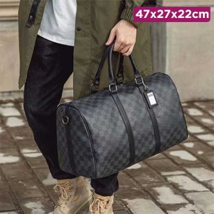 Checkered Leather Shoulder Bag - 47 x 27 x 22 cm