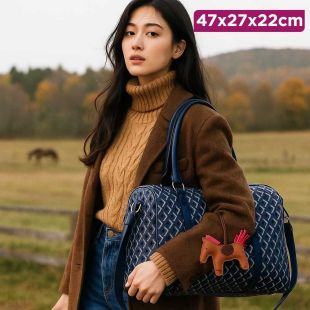 Dog Teeth Leather Shoulder Bag - 47 x 27 x 22 cm