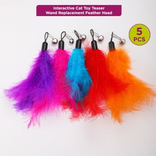 Interactive Cat Toy Teaser Wand Replacement Feather Head - 5 Pcs