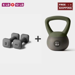 Training Set Square Dumbbell Pair 6LB with 10LB Kettlebell