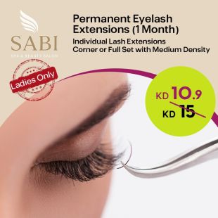 Permanent Hair-by-Hair Eyelash Extensions (1 Month) - Outer Corner or Full Medium Density at Sabi Spa Salon