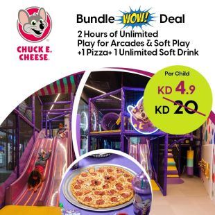 2 Hours Unlimited Gaming Experience with Pizza and Drinks at Chuck E. Cheese