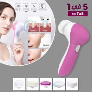 رأس فرشاة تدليك الوجه وجهاز تدليك كهربائي - وردي 5في 1
