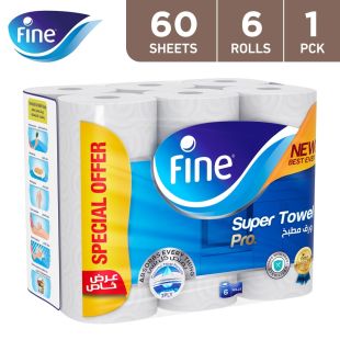 Fine Towel House Hold Super Pro 60 Sheets 3 Ply 6 Rolls