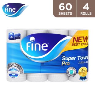Fine Towel Household Super Pro 60 Sheets 3 Ply - 4 Rolls