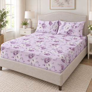 Fitted Bed Sheet Set 200 x 200cm with 2Pcs Pillow Covers 50 x 70cm