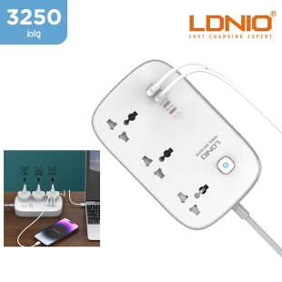 مشترك كهرباء متعدد المنافذ قوة 3250 واط 3 مقابس UK و4 مقابس USB بتقنية GaN