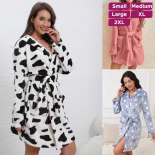 Fleece Hooded Bathrobe For Women