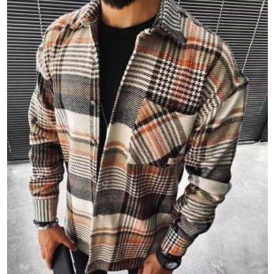 Floral Pattern Plaid Shirt With Pocket and Long Sleeves For Men