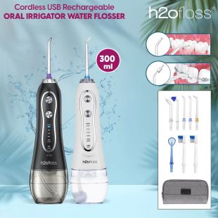 H2ofloss 300ml cordless USB rechargeable oral irrigator water flosser with 5 cleaning modes and 7 jet nozzles - Sheeel Kuwait
