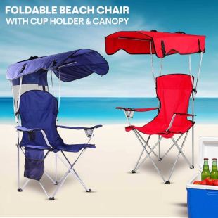Foldable Beach Chair with Cup Holder and Canopy