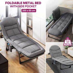 Foldable Metal Bed with Side Pocket 200 x 65 cm