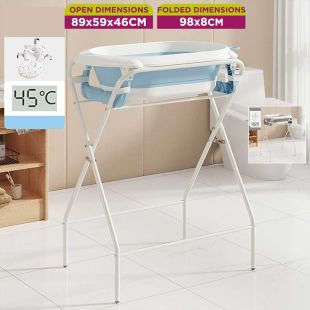 Foldable Baby Bathtub with Cushion and Temperature Sensor for Baby